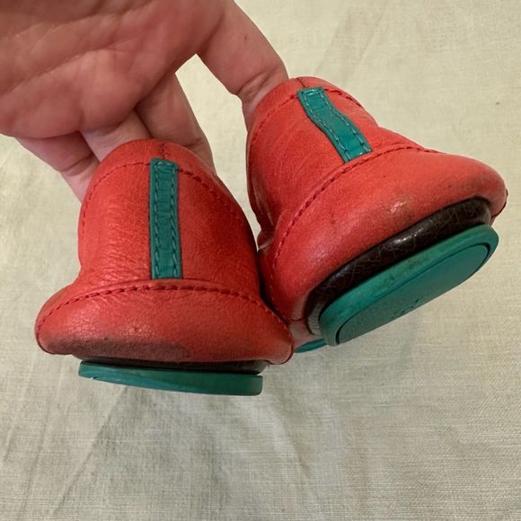 TIEKS by Gavrieli Poppy Orange Coral Leather Ballet Flats Foldable Slip On - Picture 11 of 13